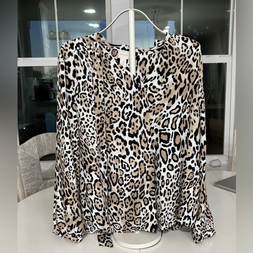 Chicos Leopard Print Long Sleeve Women’s Blouse - Beige/Black
